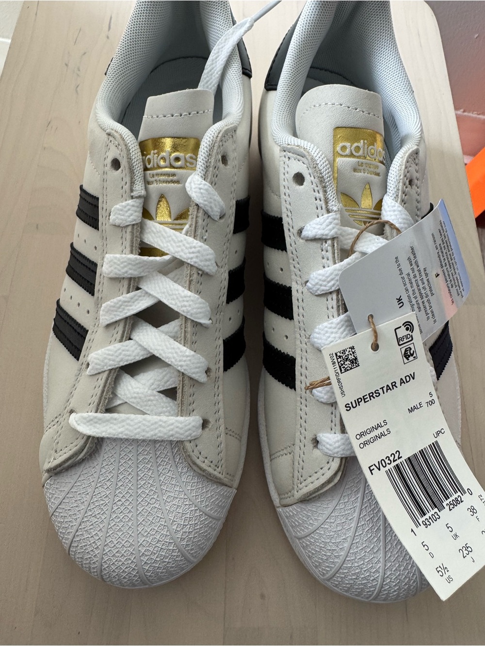 adidas Originals Superstar ADV White with Black Stripes and Gold Accents